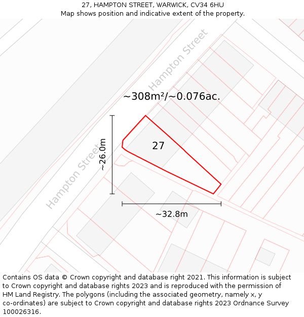 27, HAMPTON STREET, WARWICK, CV34 6HU: Plot and title map