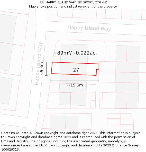 27, HAPPY ISLAND WAY, BRIDPORT, DT6 4JZ: Plot and title map