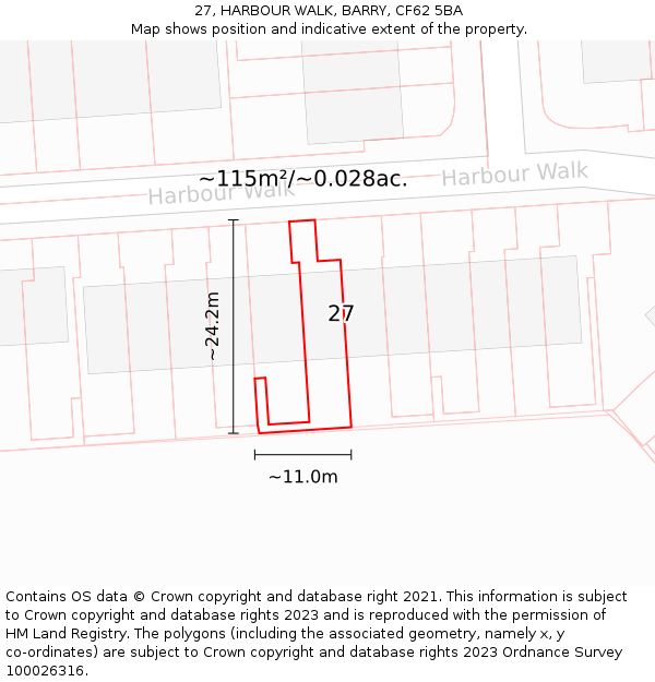 27, HARBOUR WALK, BARRY, CF62 5BA: Plot and title map