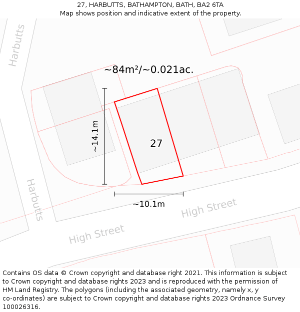 27, HARBUTTS, BATHAMPTON, BATH, BA2 6TA: Plot and title map
