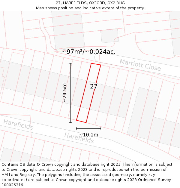 27, HAREFIELDS, OXFORD, OX2 8HG: Plot and title map