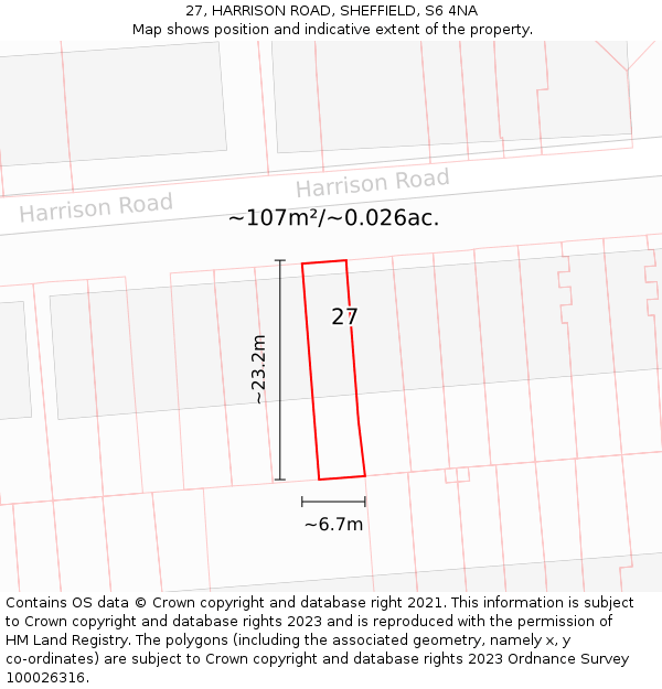 27, HARRISON ROAD, SHEFFIELD, S6 4NA: Plot and title map