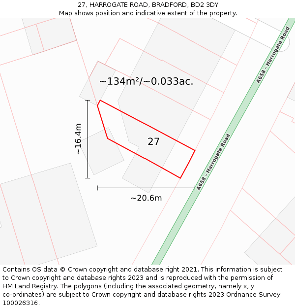 27, HARROGATE ROAD, BRADFORD, BD2 3DY: Plot and title map