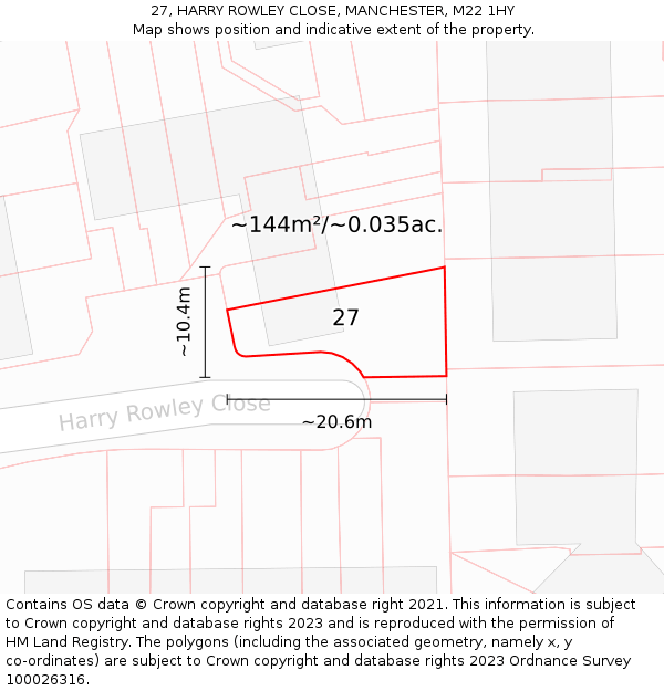 27, HARRY ROWLEY CLOSE, MANCHESTER, M22 1HY: Plot and title map