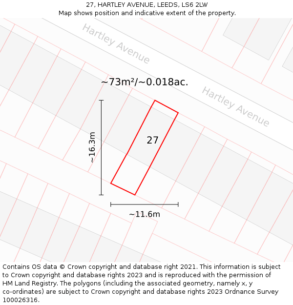 27, HARTLEY AVENUE, LEEDS, LS6 2LW: Plot and title map