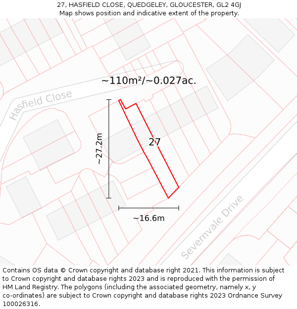 27, HASFIELD CLOSE, QUEDGELEY, GLOUCESTER, GL2 4GJ: Plot and title map