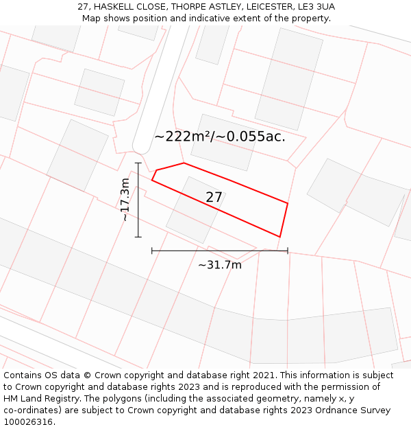 27, HASKELL CLOSE, THORPE ASTLEY, LEICESTER, LE3 3UA: Plot and title map