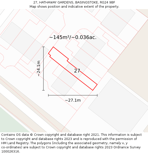27, HATHAWAY GARDENS, BASINGSTOKE, RG24 9BF: Plot and title map