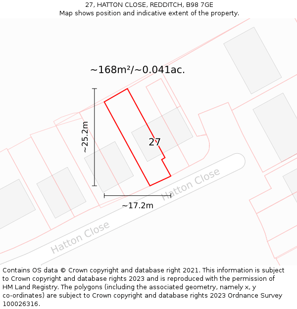 27, HATTON CLOSE, REDDITCH, B98 7GE: Plot and title map