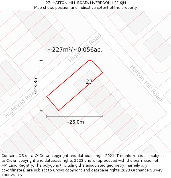 27, HATTON HILL ROAD, LIVERPOOL, L21 9JH: Plot and title map