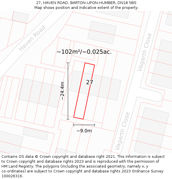 27, HAVEN ROAD, BARTON-UPON-HUMBER, DN18 5BS: Plot and title map