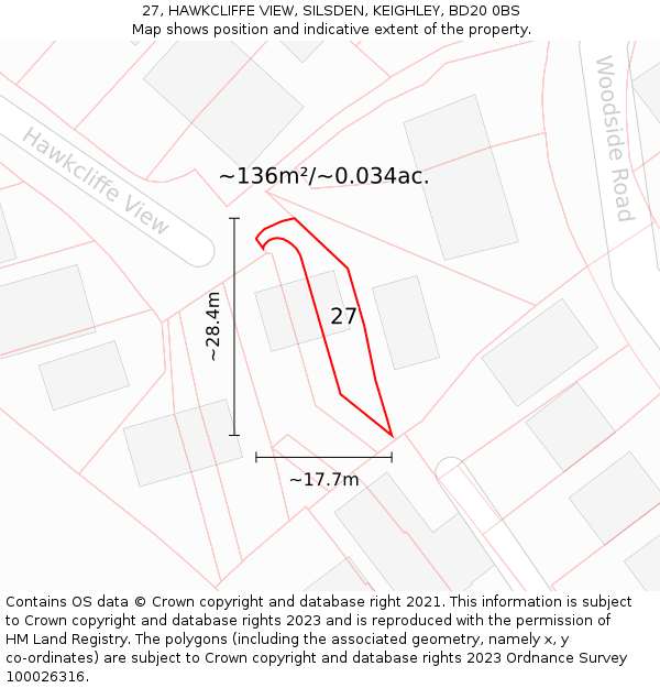 27, HAWKCLIFFE VIEW, SILSDEN, KEIGHLEY, BD20 0BS: Plot and title map