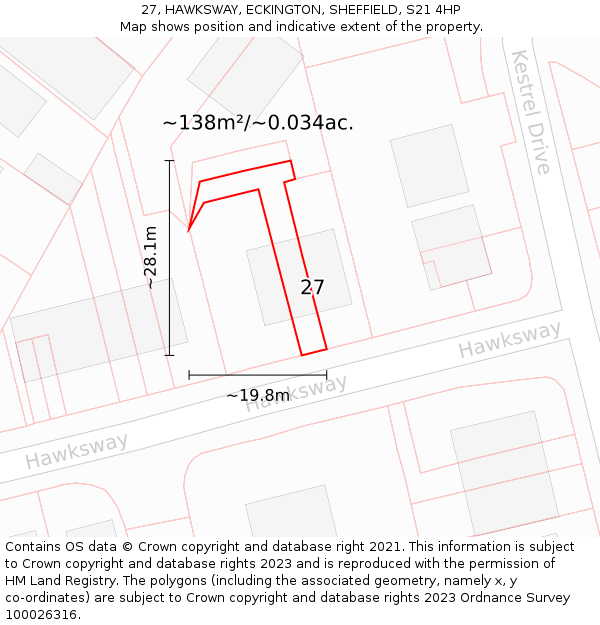27, HAWKSWAY, ECKINGTON, SHEFFIELD, S21 4HP: Plot and title map