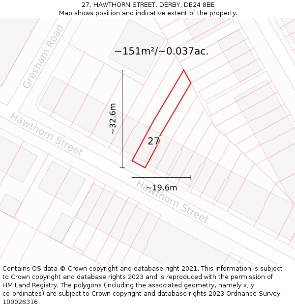 27, HAWTHORN STREET, DERBY, DE24 8BE: Plot and title map