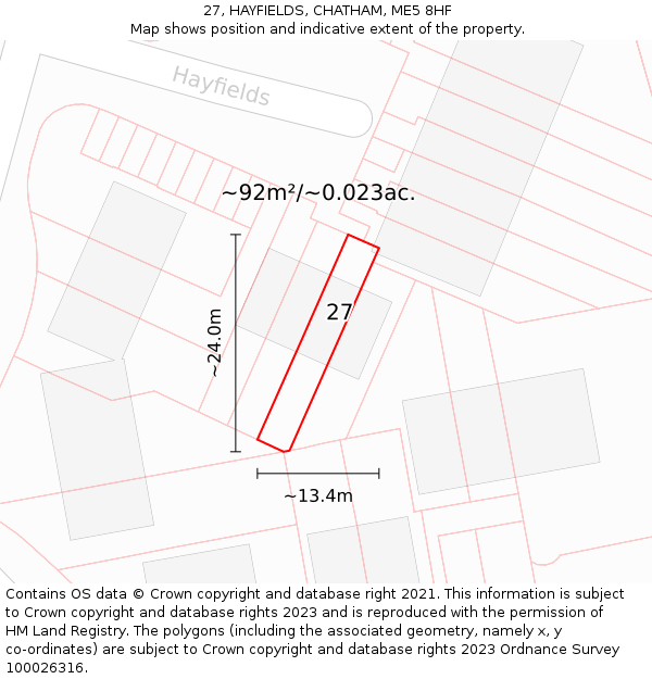 27, HAYFIELDS, CHATHAM, ME5 8HF: Plot and title map