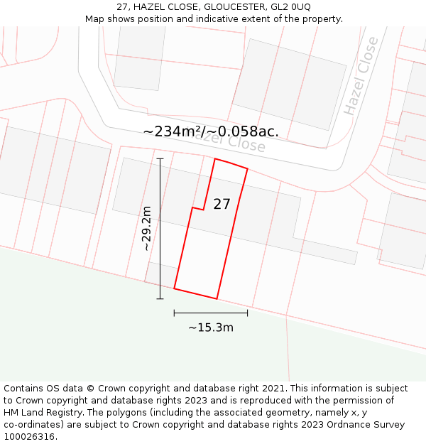 27, HAZEL CLOSE, GLOUCESTER, GL2 0UQ: Plot and title map