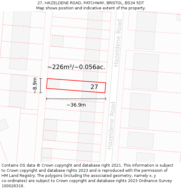 27, HAZELDENE ROAD, PATCHWAY, BRISTOL, BS34 5DT: Plot and title map