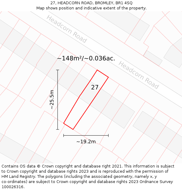 27, HEADCORN ROAD, BROMLEY, BR1 4SQ: Plot and title map