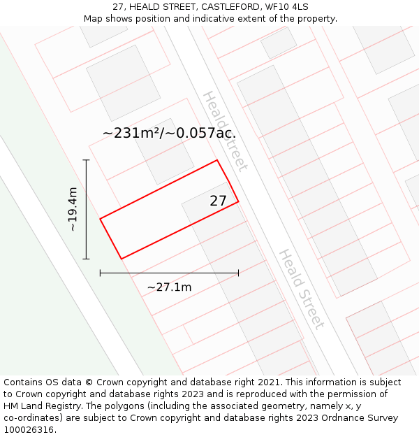 27, HEALD STREET, CASTLEFORD, WF10 4LS: Plot and title map
