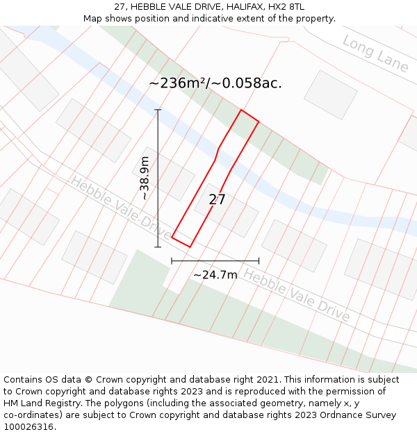27, HEBBLE VALE DRIVE, HALIFAX, HX2 8TL: Plot and title map