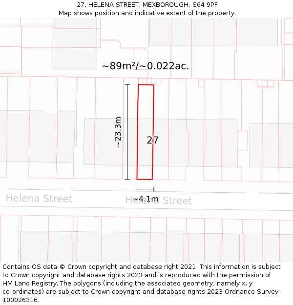 27, HELENA STREET, MEXBOROUGH, S64 9PF: Plot and title map