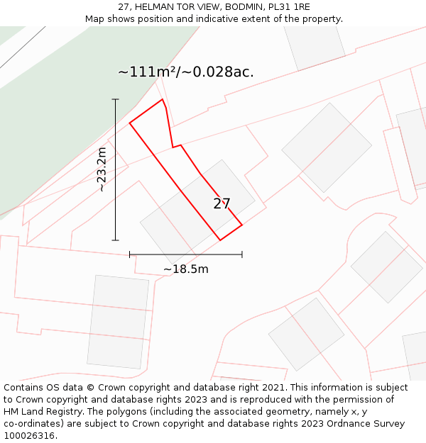 27, HELMAN TOR VIEW, BODMIN, PL31 1RE: Plot and title map