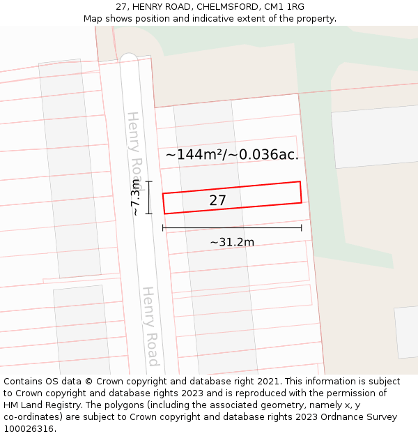 27, HENRY ROAD, CHELMSFORD, CM1 1RG: Plot and title map