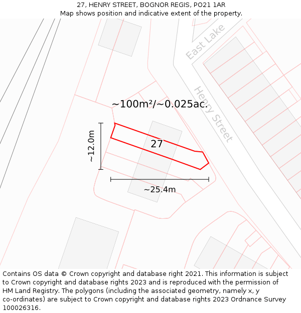 27, HENRY STREET, BOGNOR REGIS, PO21 1AR: Plot and title map