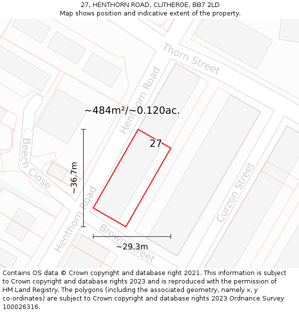 27, HENTHORN ROAD, CLITHEROE, BB7 2LD: Plot and title map