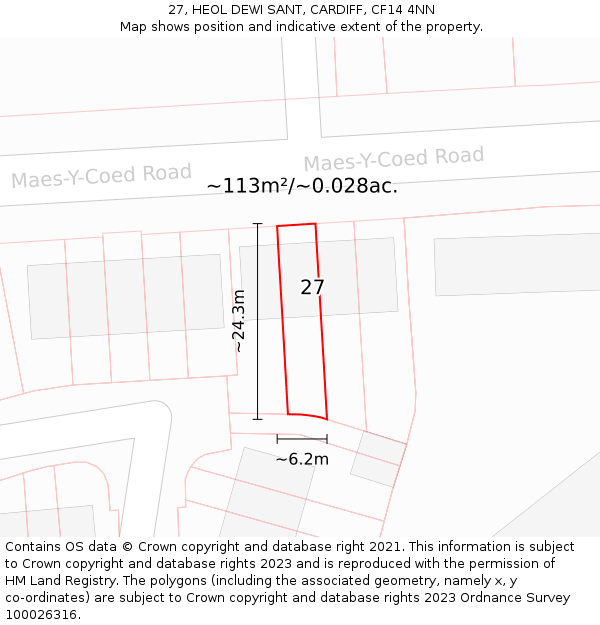 27, HEOL DEWI SANT, CARDIFF, CF14 4NN: Plot and title map