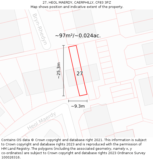 27, HEOL MAERDY, CAERPHILLY, CF83 3PZ: Plot and title map