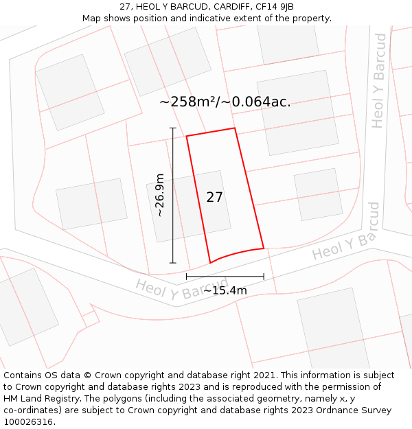 27, HEOL Y BARCUD, CARDIFF, CF14 9JB: Plot and title map