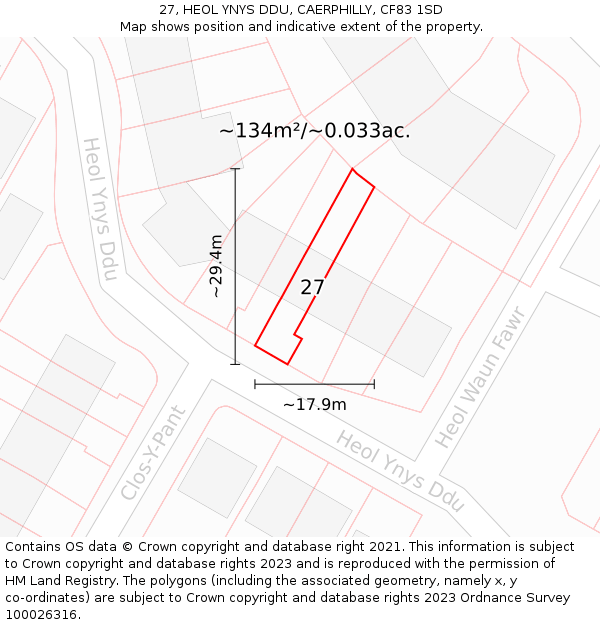 27, HEOL YNYS DDU, CAERPHILLY, CF83 1SD: Plot and title map