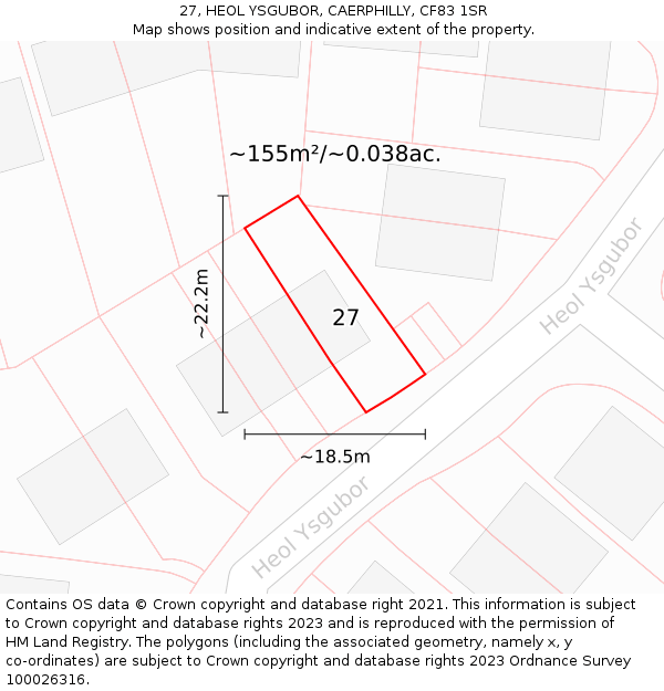 27, HEOL YSGUBOR, CAERPHILLY, CF83 1SR: Plot and title map