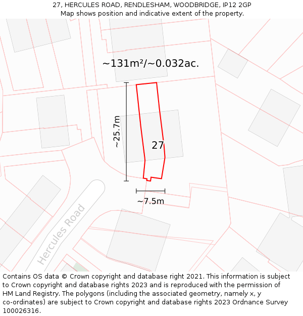 27, HERCULES ROAD, RENDLESHAM, WOODBRIDGE, IP12 2GP: Plot and title map