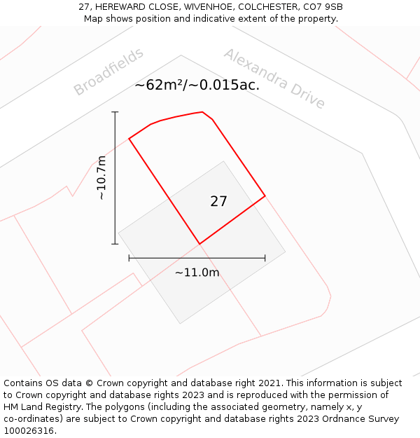 27, HEREWARD CLOSE, WIVENHOE, COLCHESTER, CO7 9SB: Plot and title map