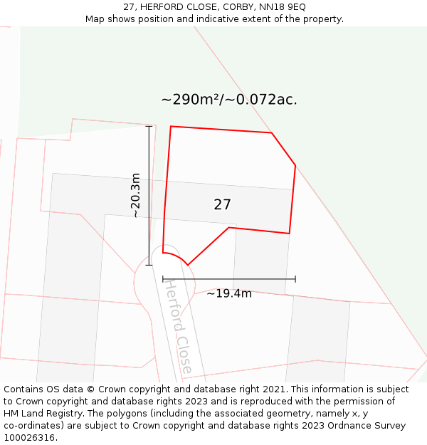 27, HERFORD CLOSE, CORBY, NN18 9EQ: Plot and title map