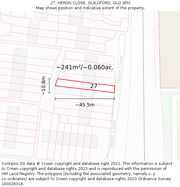 27, HERON CLOSE, GUILDFORD, GU2 9PH: Plot and title map