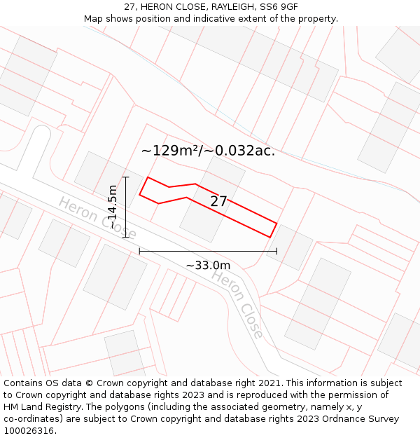 27, HERON CLOSE, RAYLEIGH, SS6 9GF: Plot and title map