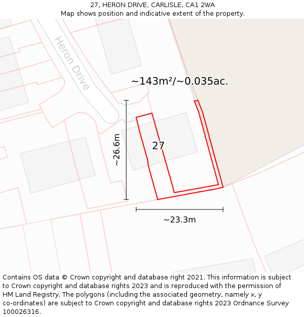 27, HERON DRIVE, CARLISLE, CA1 2WA: Plot and title map