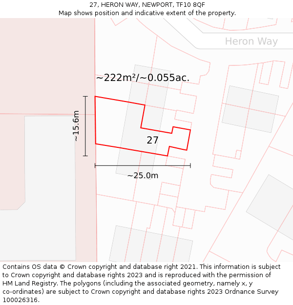 27, HERON WAY, NEWPORT, TF10 8QF: Plot and title map