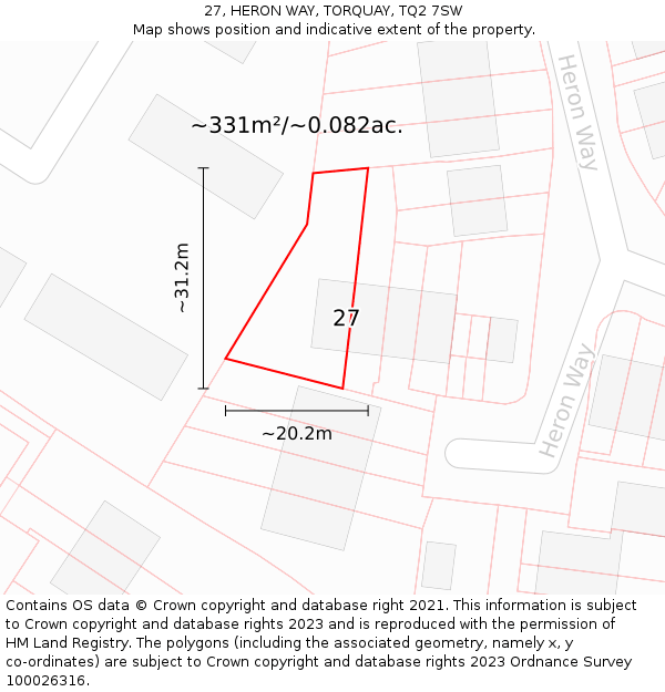 27, HERON WAY, TORQUAY, TQ2 7SW: Plot and title map