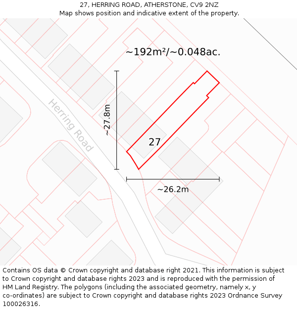 27, HERRING ROAD, ATHERSTONE, CV9 2NZ: Plot and title map