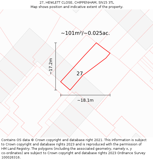 27, HEWLETT CLOSE, CHIPPENHAM, SN15 3TL: Plot and title map
