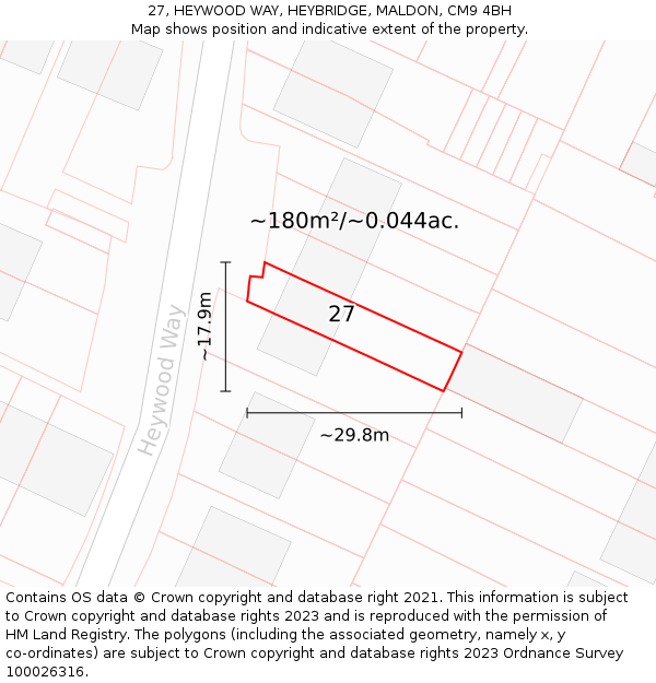 27, HEYWOOD WAY, HEYBRIDGE, MALDON, CM9 4BH: Plot and title map