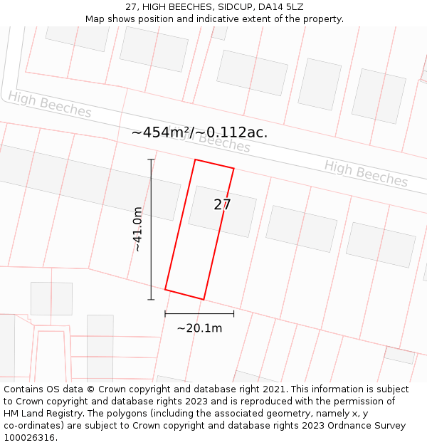 27, HIGH BEECHES, SIDCUP, DA14 5LZ: Plot and title map
