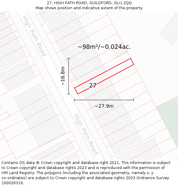 27, HIGH PATH ROAD, GUILDFORD, GU1 2QQ: Plot and title map