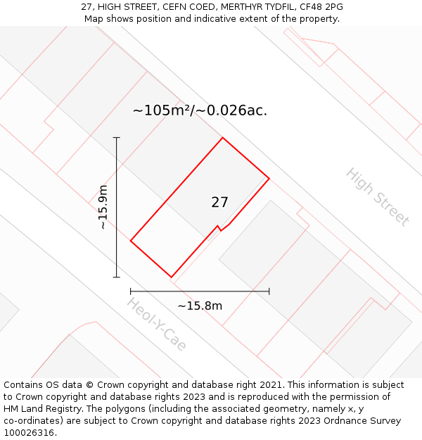 27, HIGH STREET, CEFN COED, MERTHYR TYDFIL, CF48 2PG: Plot and title map