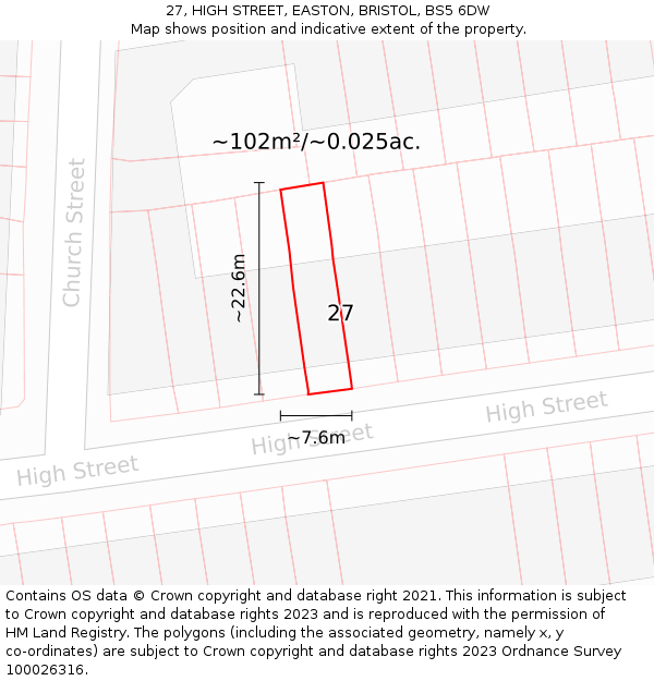 27, HIGH STREET, EASTON, BRISTOL, BS5 6DW: Plot and title map