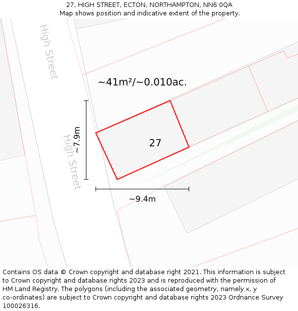 27, HIGH STREET, ECTON, NORTHAMPTON, NN6 0QA: Plot and title map